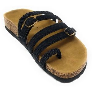 Women Black Cushioned Cork Flip-Flop Slide Sandals